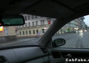 Czech babe fucks in counterfeit taxi-cub at night